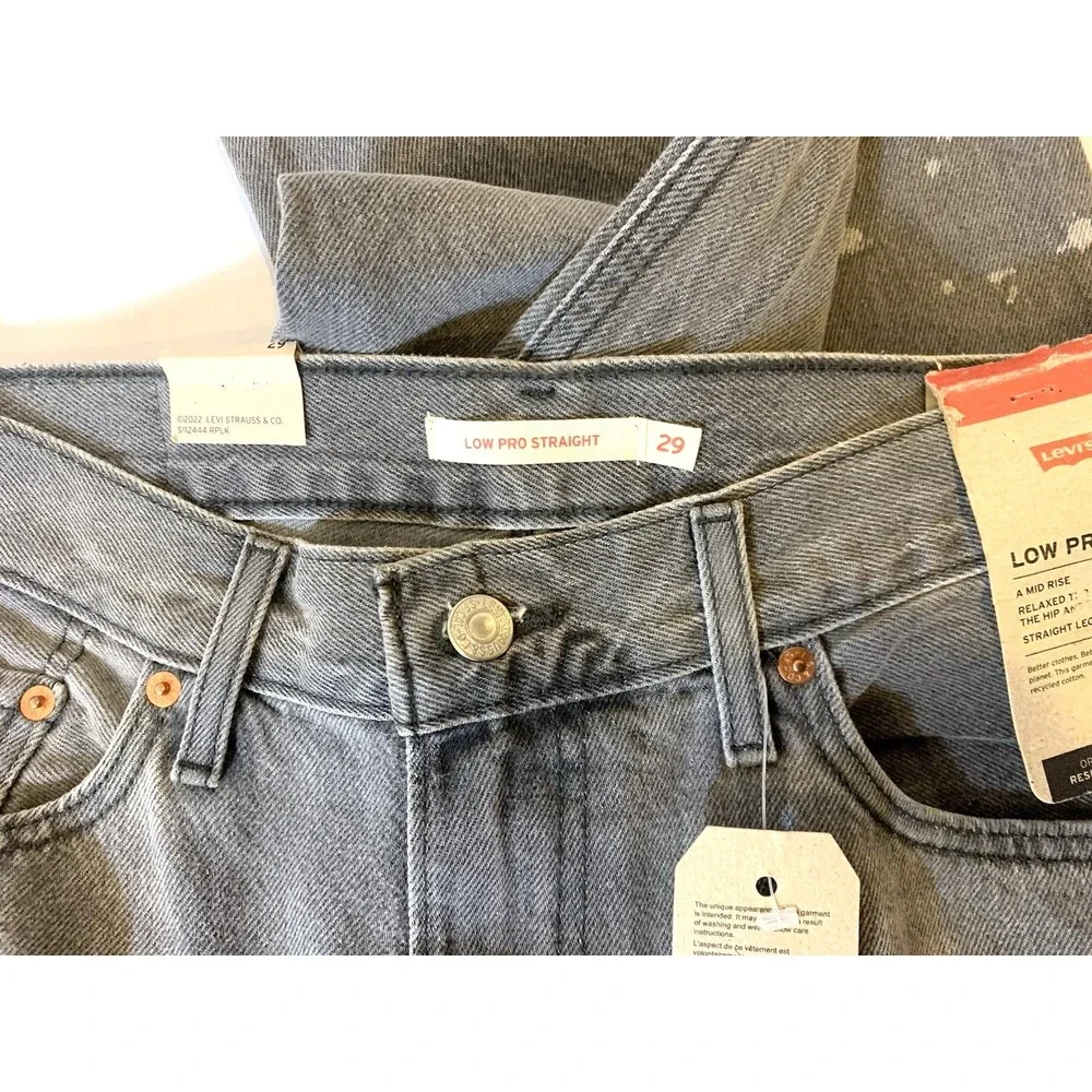 NEW Levis Jeans Womens 29 Gray Lo Pro Straight Leg Mid Rise 100% Cotton Splatter